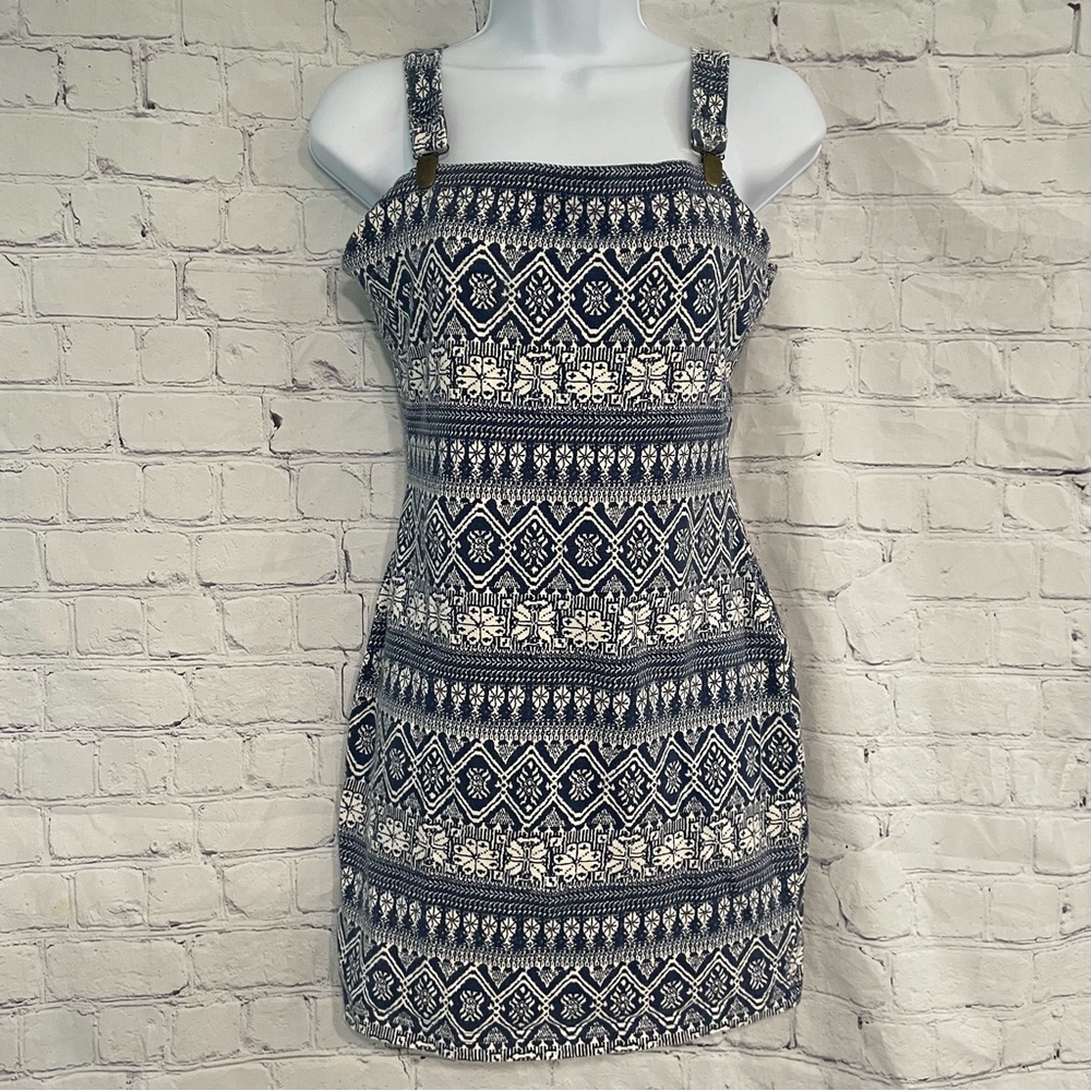 Blue & White Overall Suspender Dress Medium